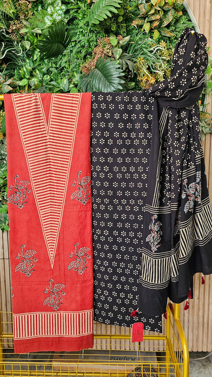 Rusty Red Cotton Ajrakh Handblock Printed Suit Set