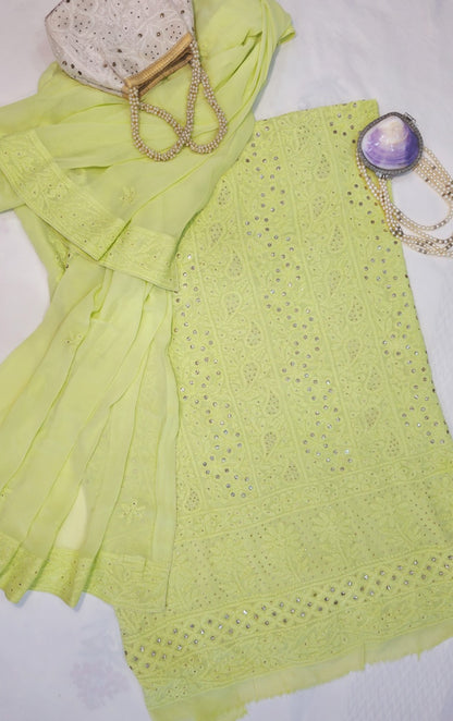 Lemon Green Chikankari Mukaish Suit