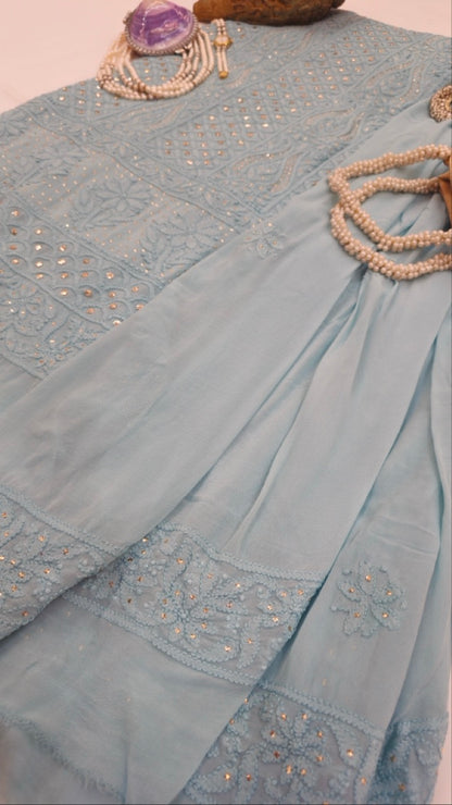 Cornflour Blue Chikankari Mukaish Suit