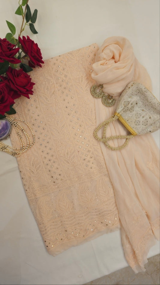 Blush Peach Chikankari Mukaish Suit