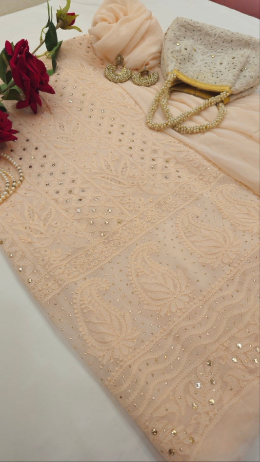 Blush Peach Chikankari Mukaish Suit
