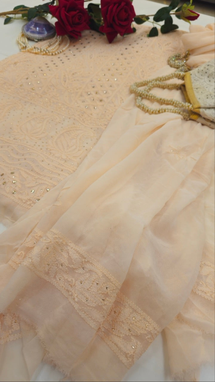 Blush Peach Chikankari Mukaish Suit