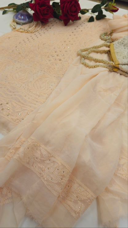 Blush Peach Chikankari Mukaish Suit