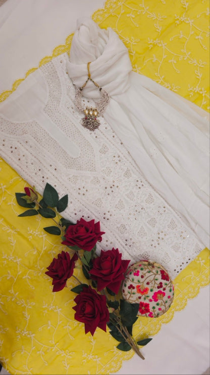 White Chikankari Mukaish Suit
