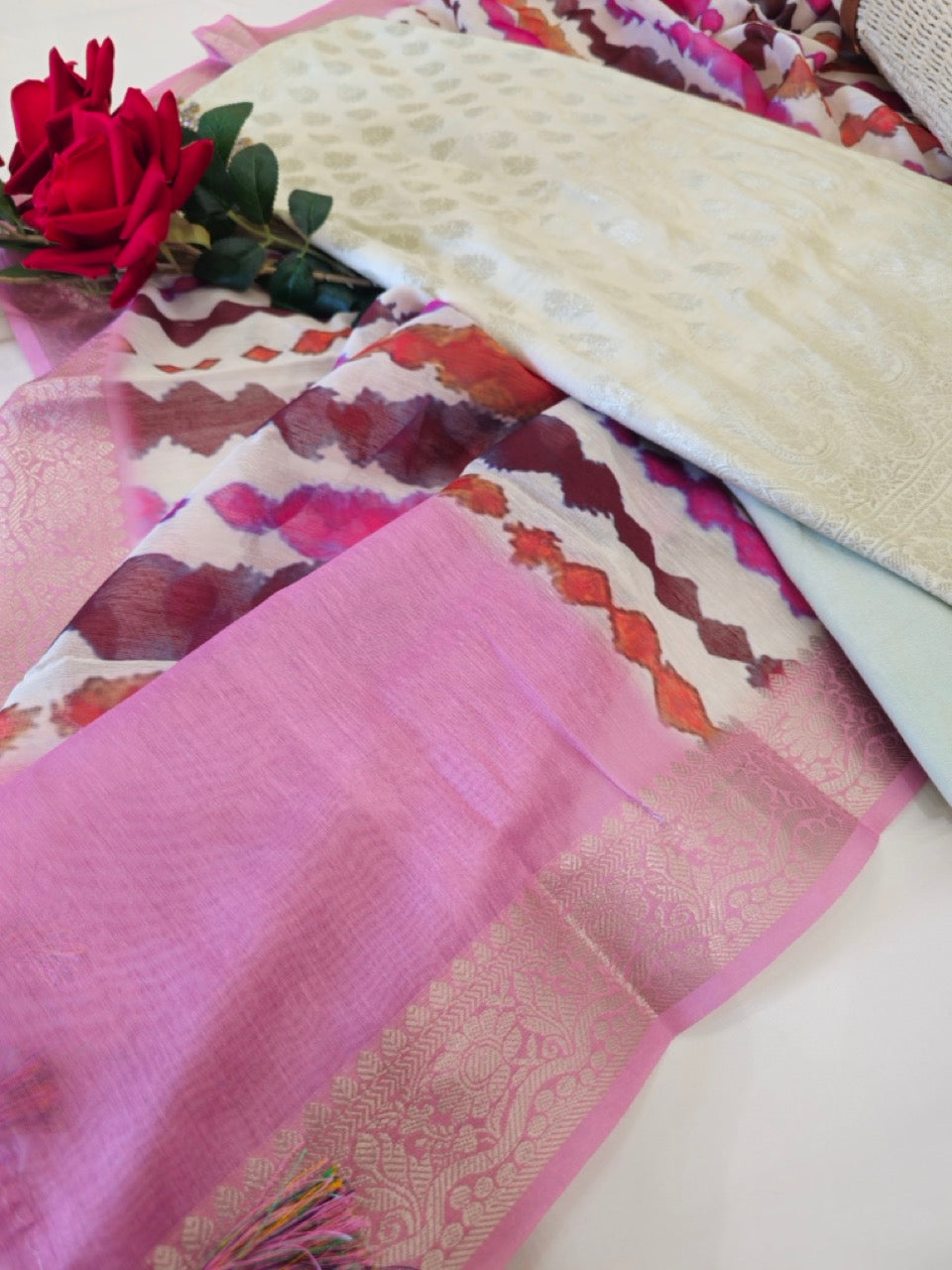 Ivory White Cotton Chanderi Suit
