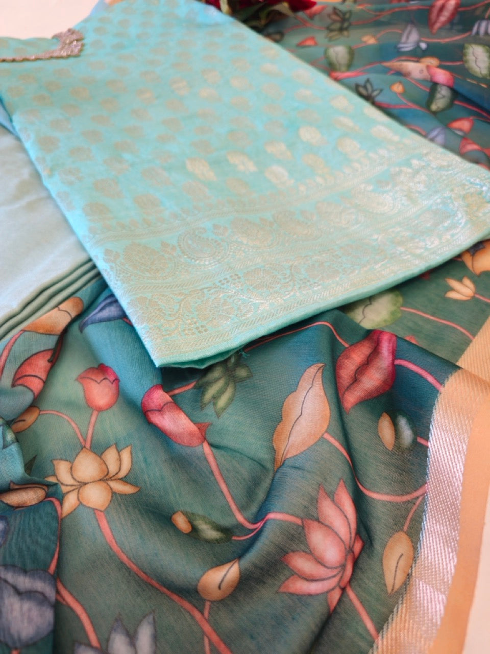 Pale Blue Chanderi Cotton Suit