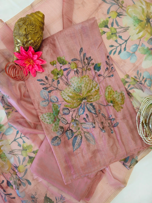 Blush Pink Beaded Kota Silk Suit Set