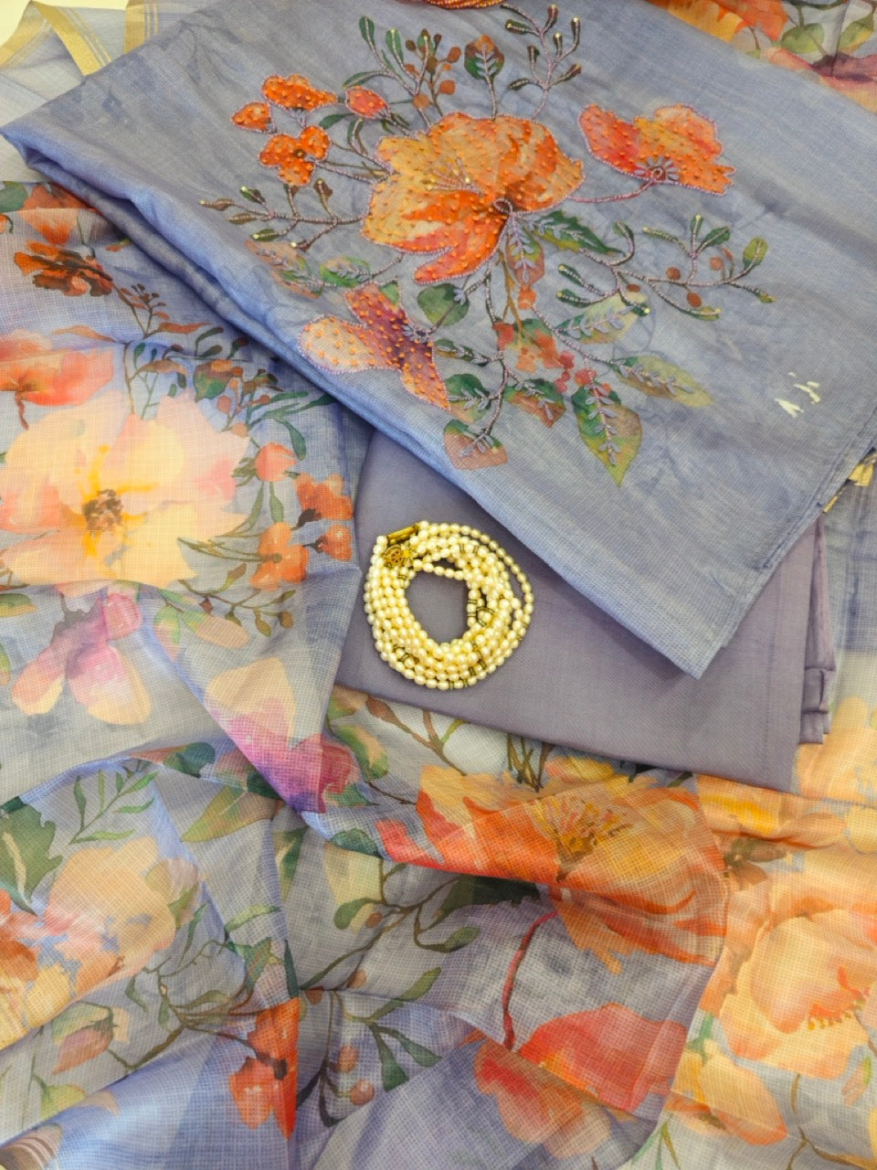 Slate Blue Kota Silk Suit Set