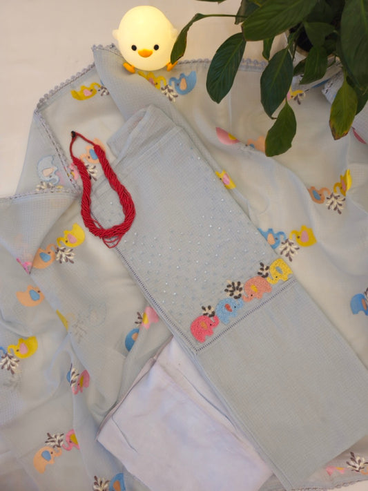 Misty Blue Embroidered Kota Suit