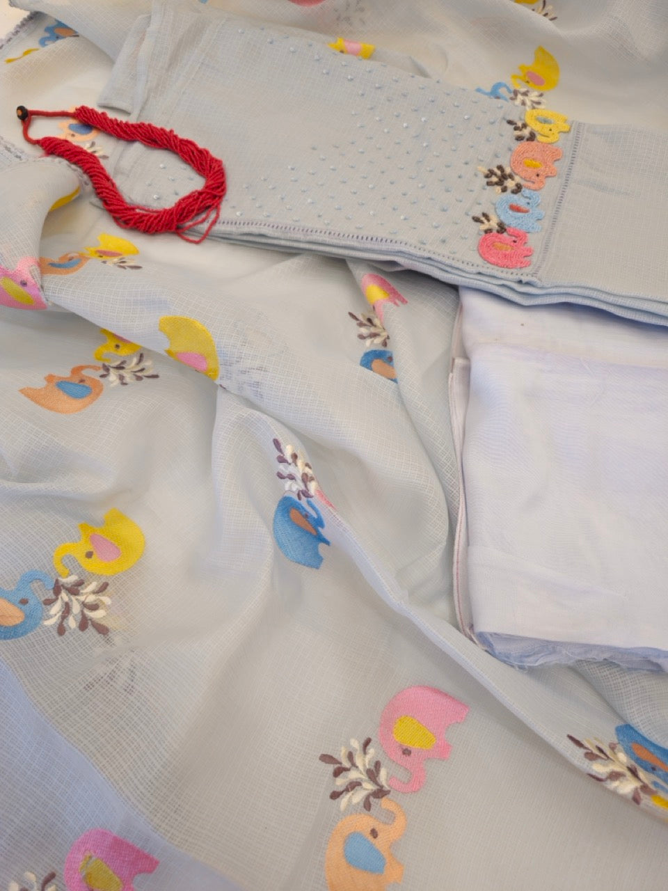 Misty Blue Embroidered Kota Suit