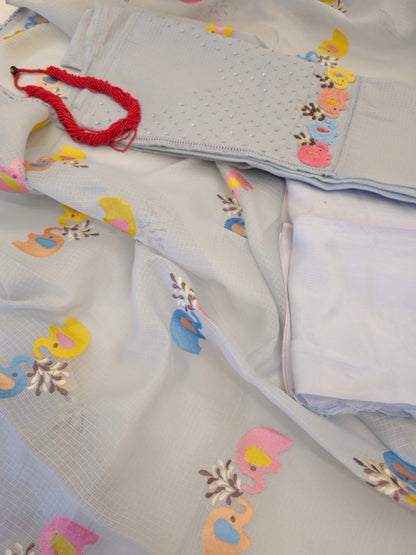 Misty Blue Embroidered Kota Suit
