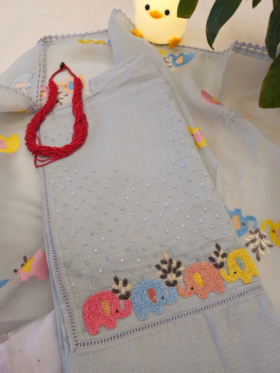 Misty Blue Embroidered Kota Suit