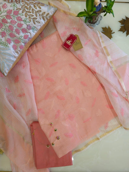 Peach Linen Embroidered Suit with Tissue Dupatta Elegant Everyday Edit