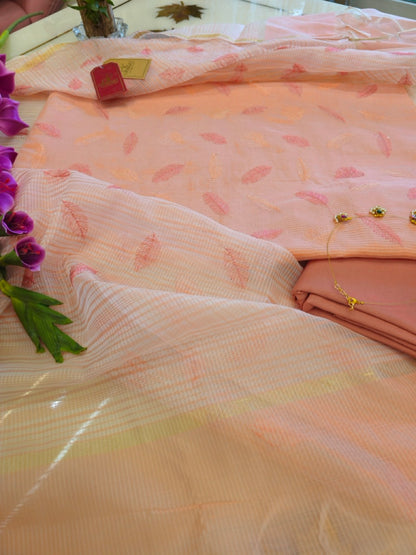Peach Linen Embroidered Suit with Tissue Dupatta Elegant Everyday Edit