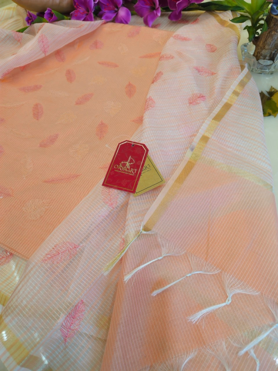 Peach Linen Embroidered Suit with Tissue Dupatta Elegant Everyday Edit