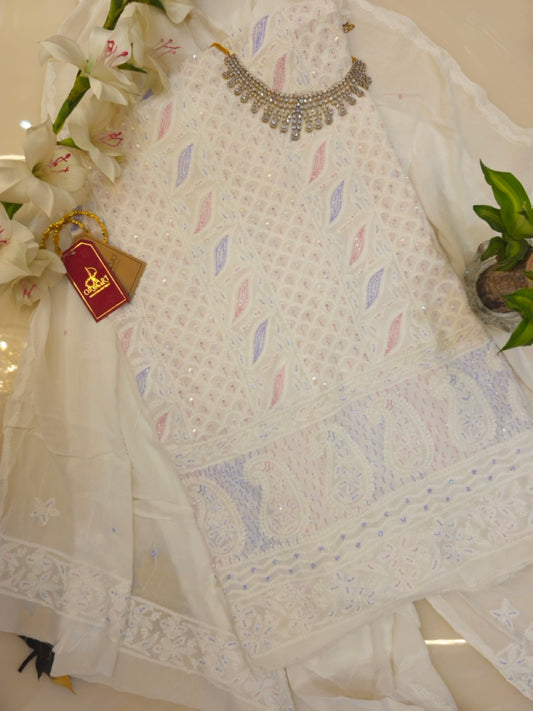 White Pure Georgette Chikankari Suit