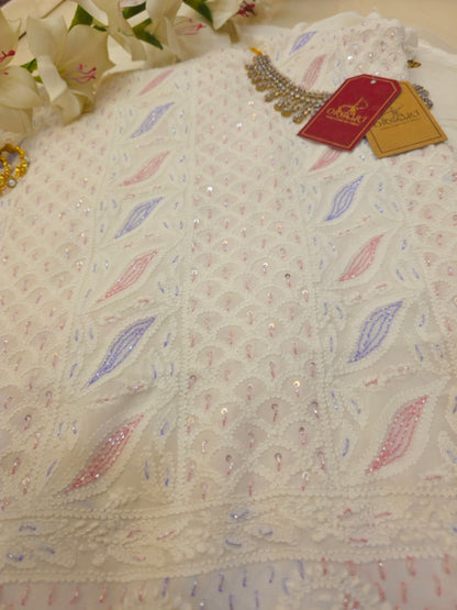 White Pure Georgette Chikankari Suit