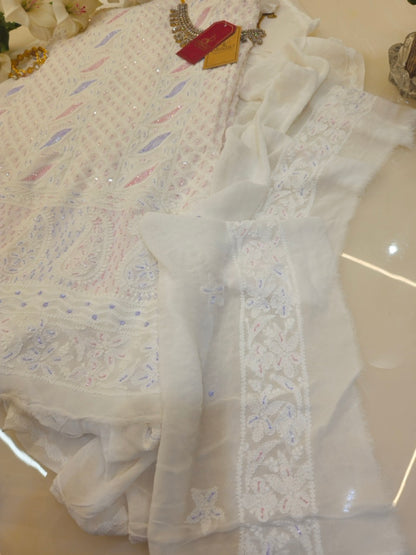 White Pure Georgette Chikankari Suit