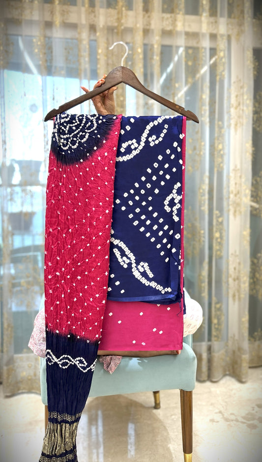 Magenta Bandhani Modal Silk Suit