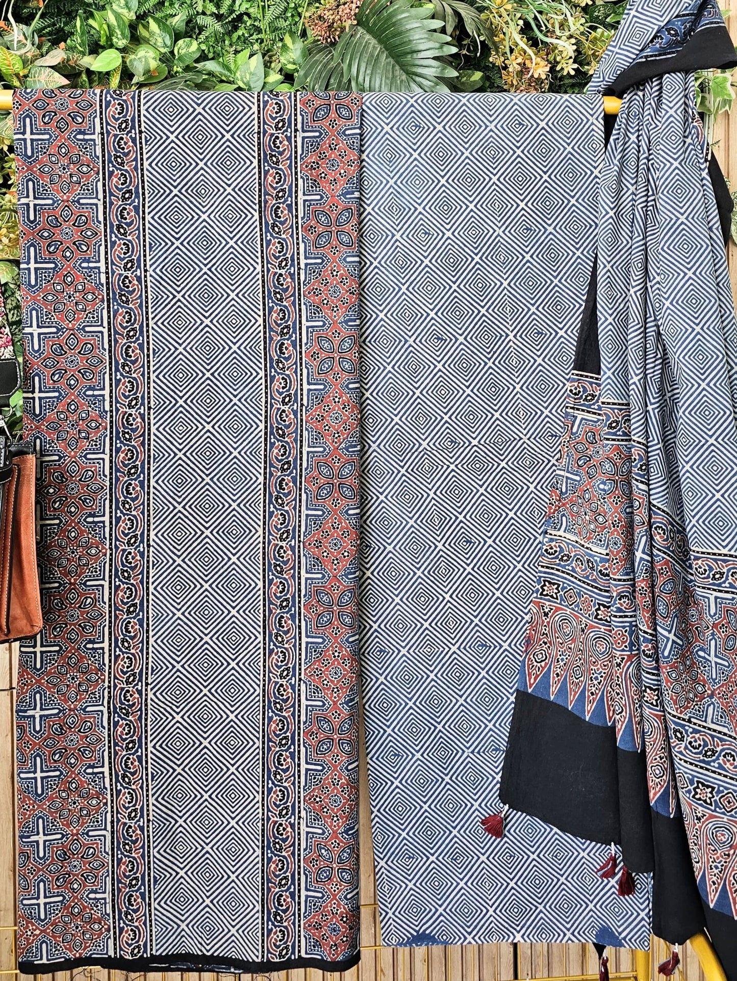 Blue Cotton Ajrakh Handblock Printed Cotton Suit Set