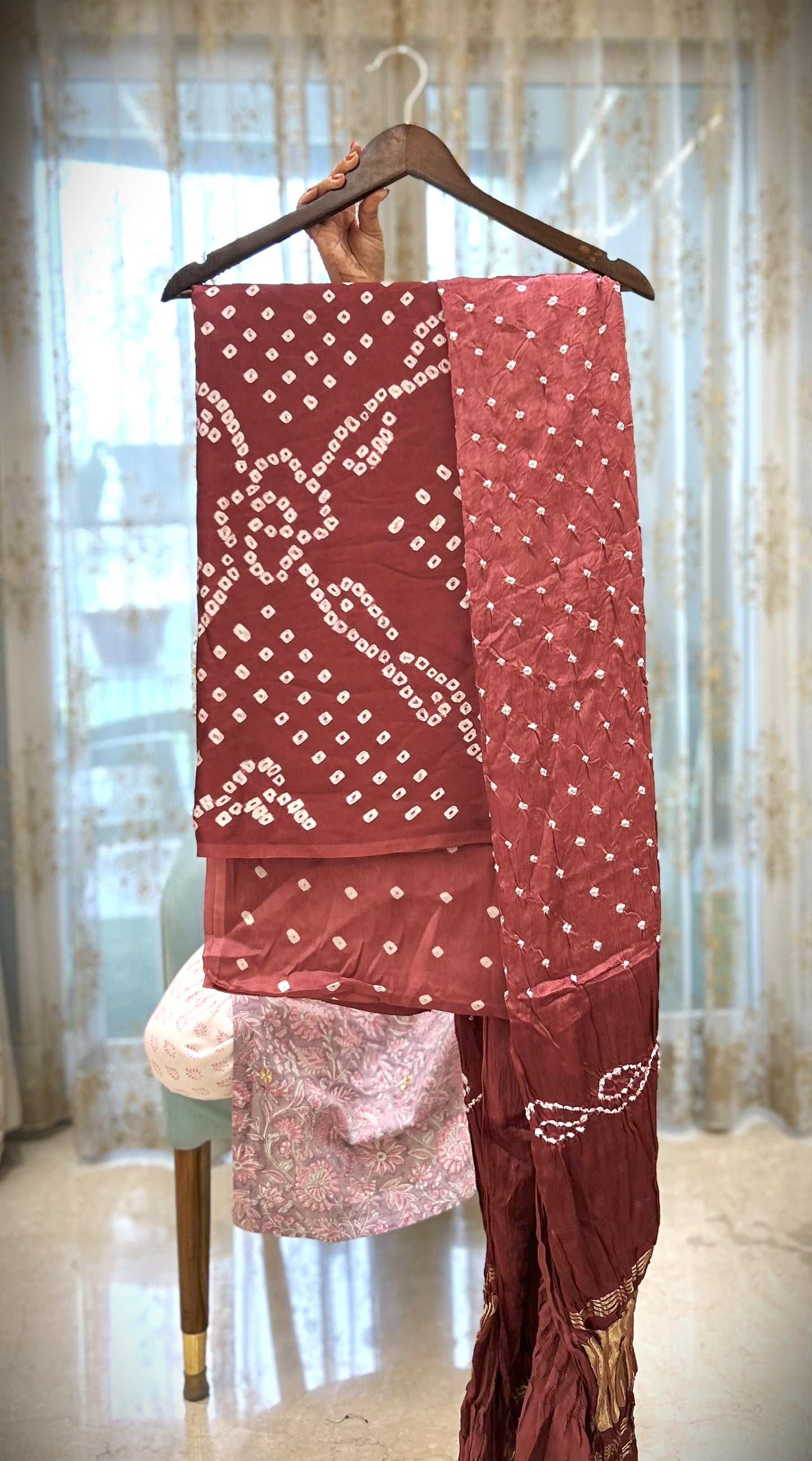 Rose Quartz Bandhani Modal Silk Suit