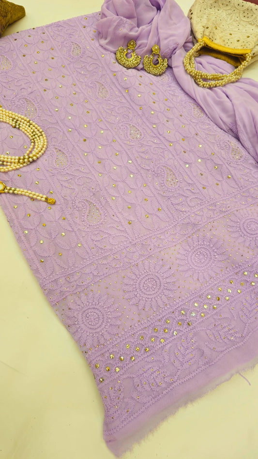 Lilac Chikankari Mukaish Suit