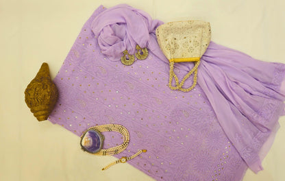 Lilac Chikankari Mukaish Suit