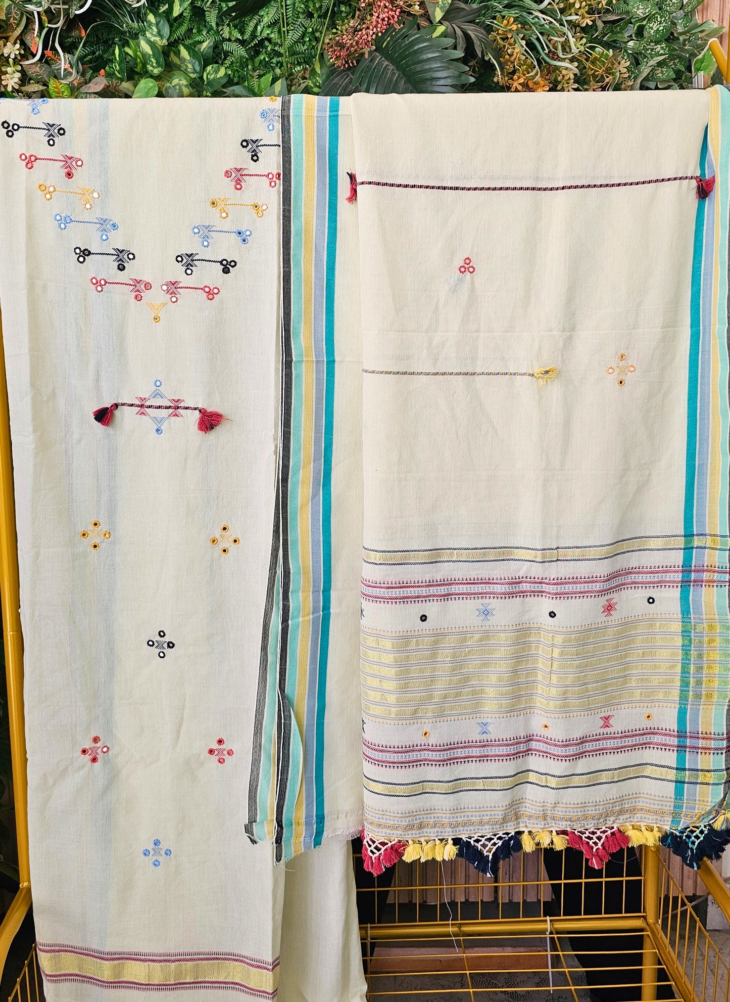 Lime Bhujodi Kala Cotton Handwoven Suit Set