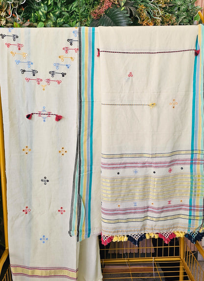Lime Bhujodi Kala Cotton Handwoven Suit Set