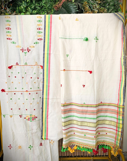 Off-White Bhujodi Kala Cotton Handwoven Suit Set