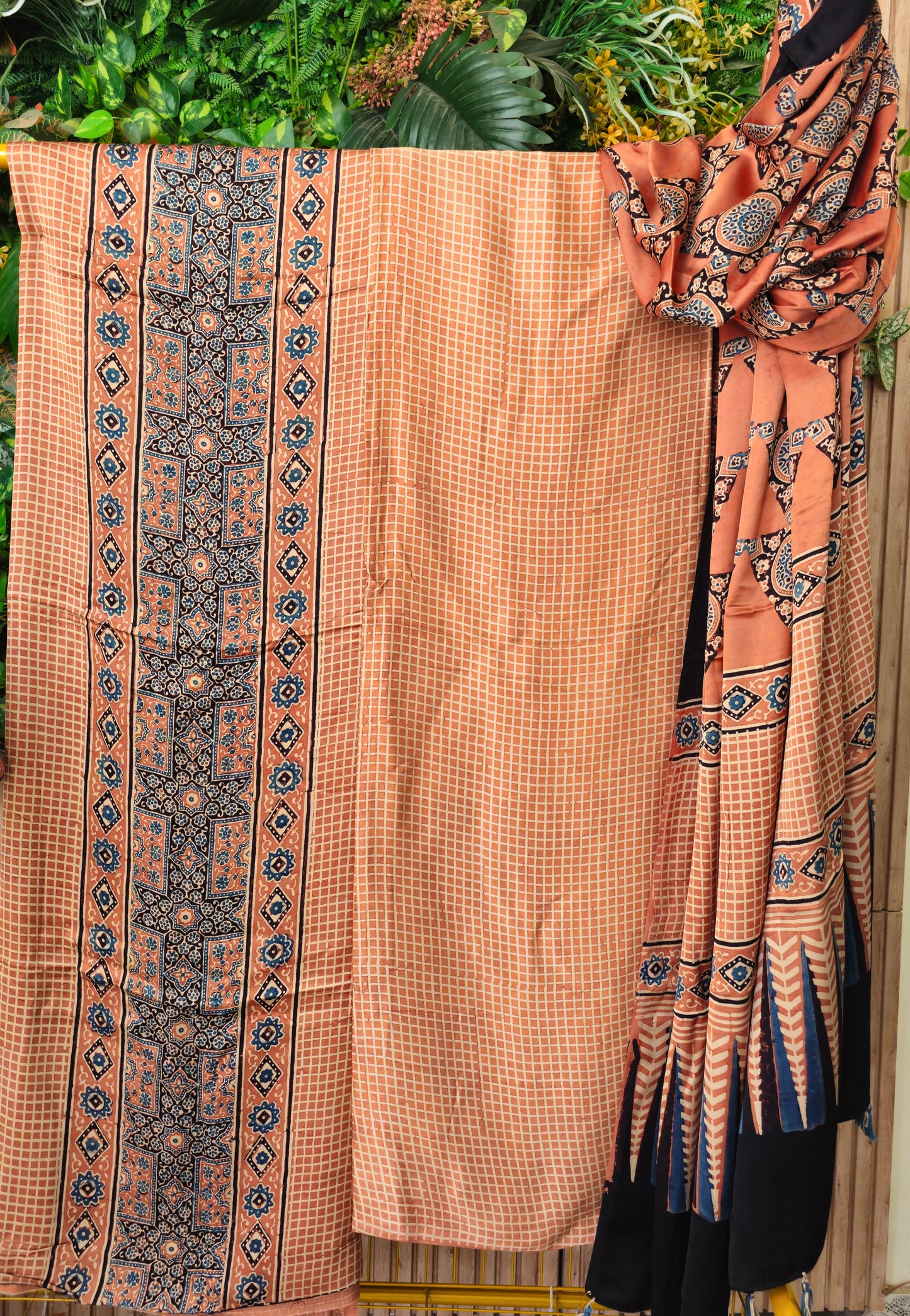 Dusky Peach Ajrakh Modal Silk Handblock Printed Suit Set
