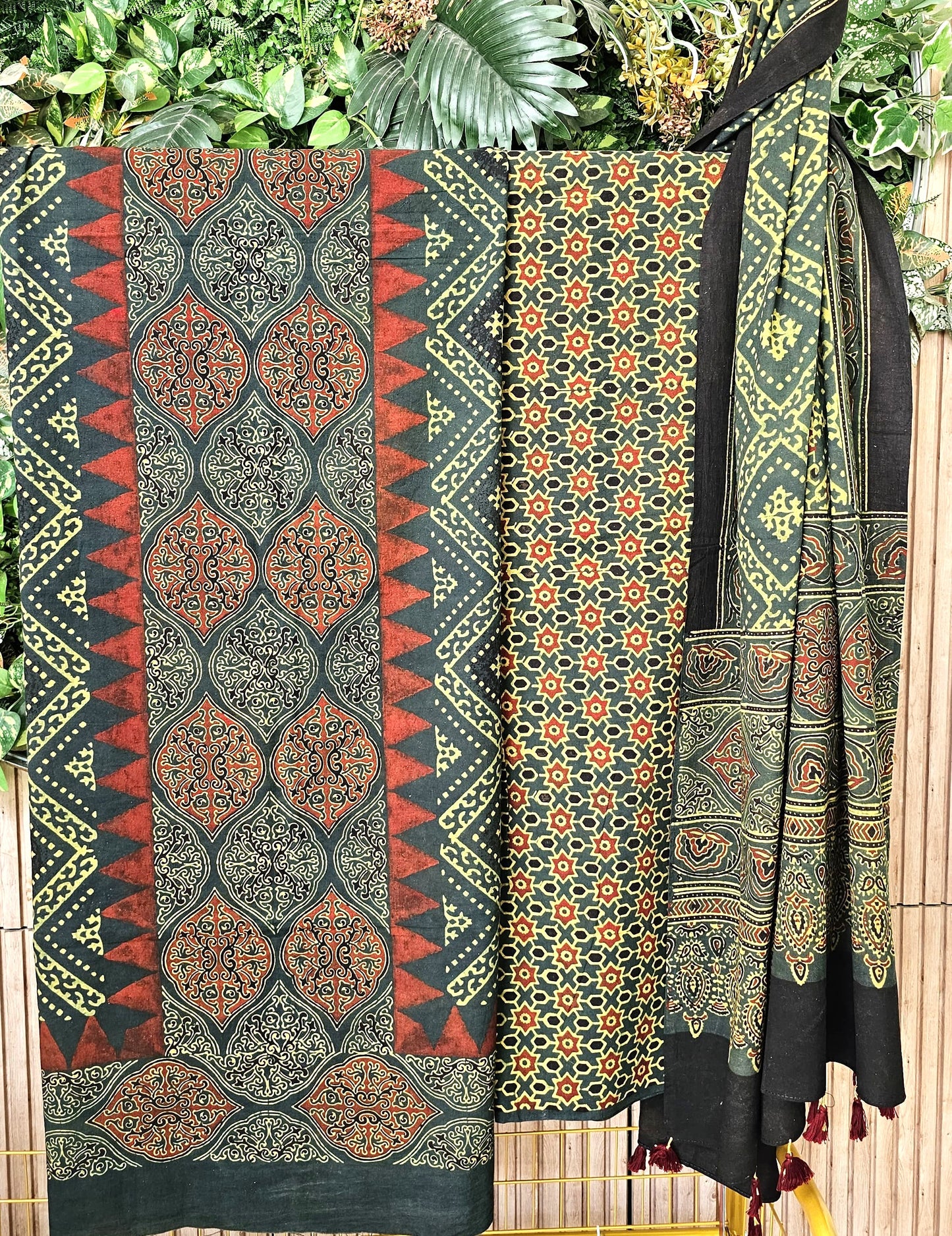 Green Cotton Ajrakh Handblock Printed Cotton Suit Set