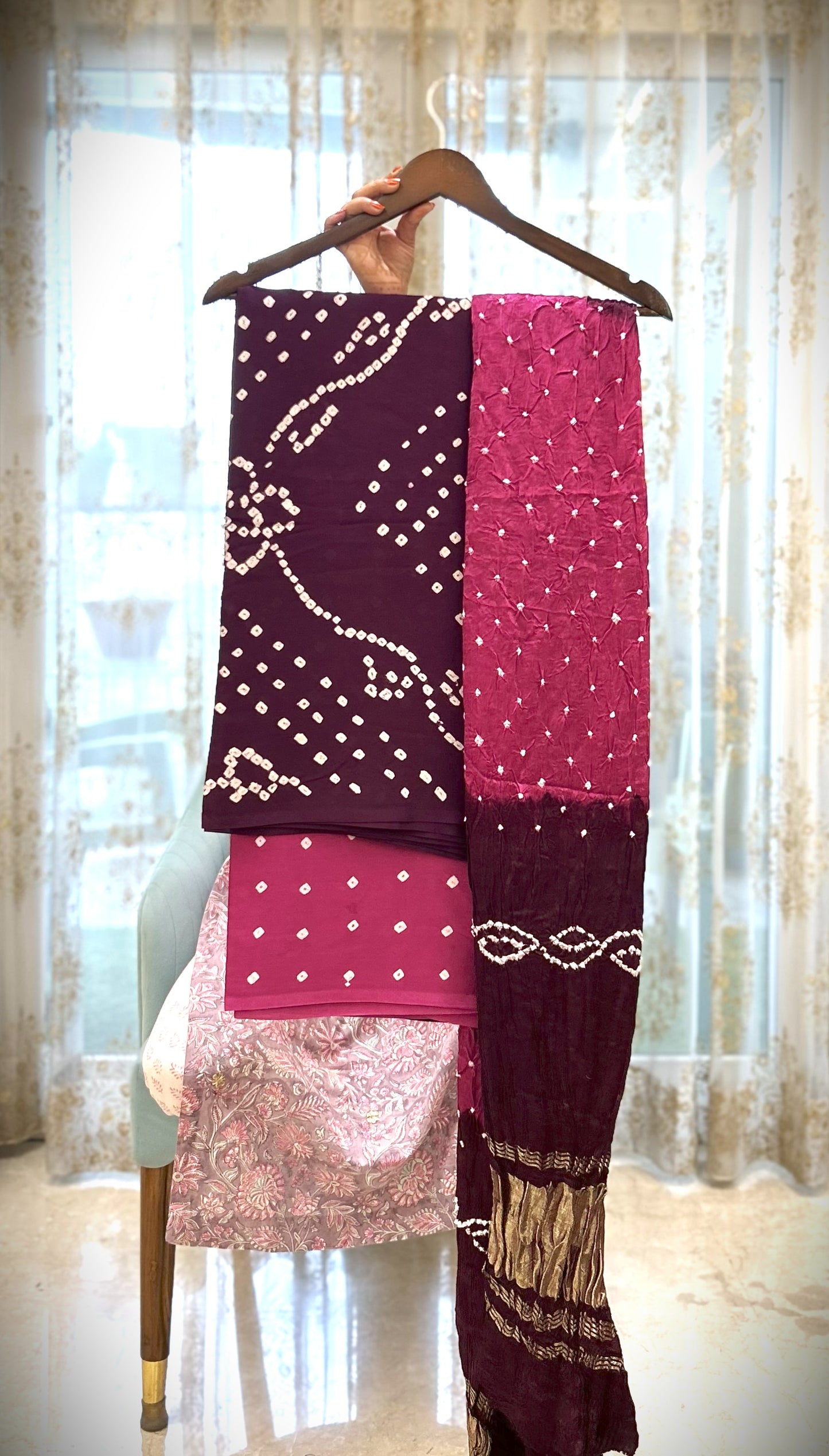 Wine Bandhani Modal Silk Suit