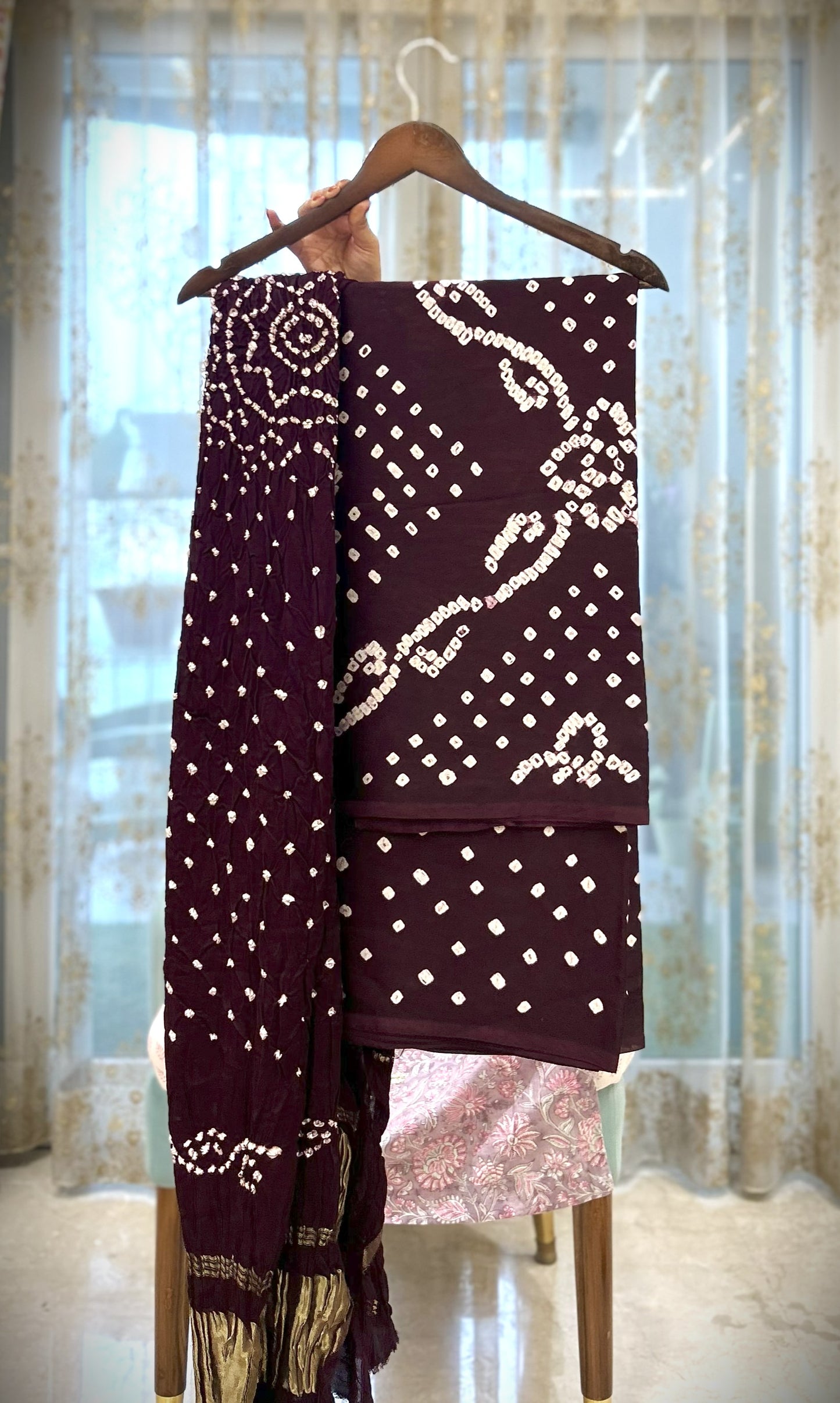 Deep Brown Bandhani Modal Silk Suit