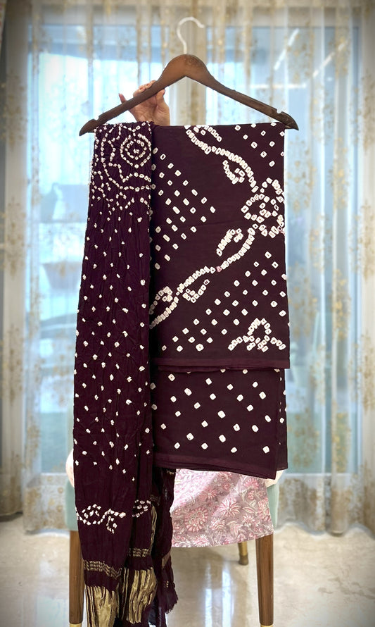 Deep Brown Bandhani Modal Silk Suit