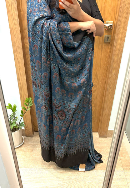 Blue Ajrakh Modal Silk Saree