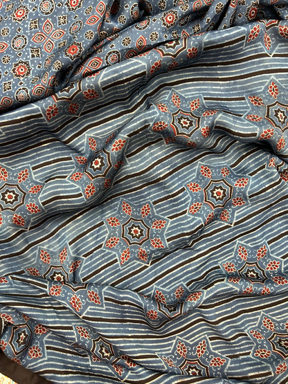 Blue Ajrakh Modal Silk Saree