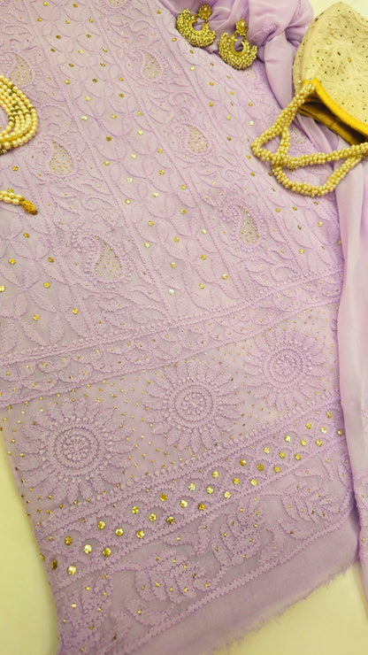 Lilac Chikankari Mukaish Suit