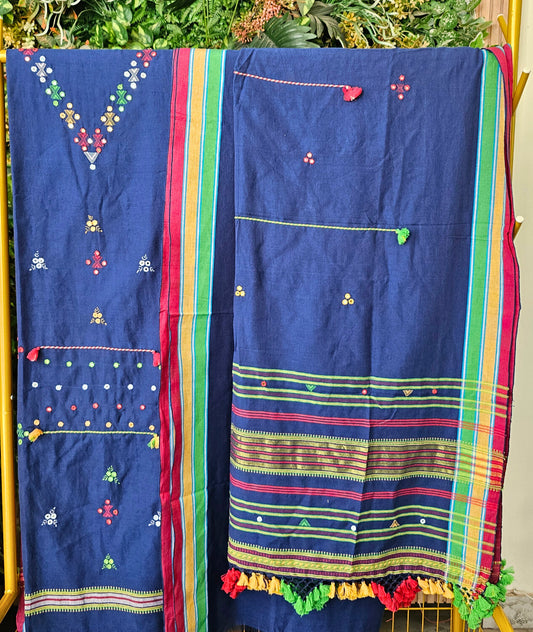 Blue Bhujodi Kala Cotton Handwoven Suit Set