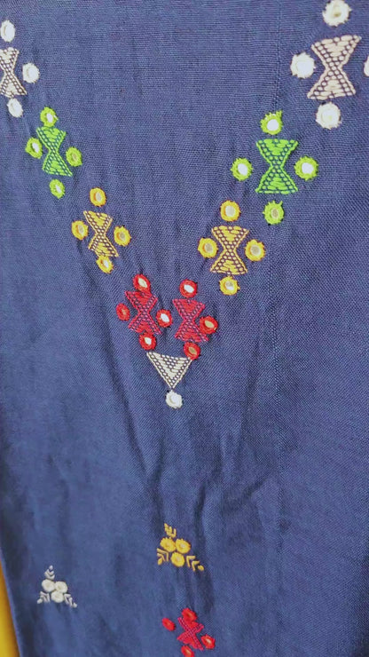 Blue Bhujodi Kala Cotton Handwoven Suit Set
