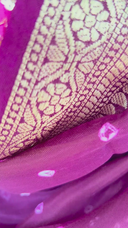 Deep Wine Bandhani Chanderi Saree